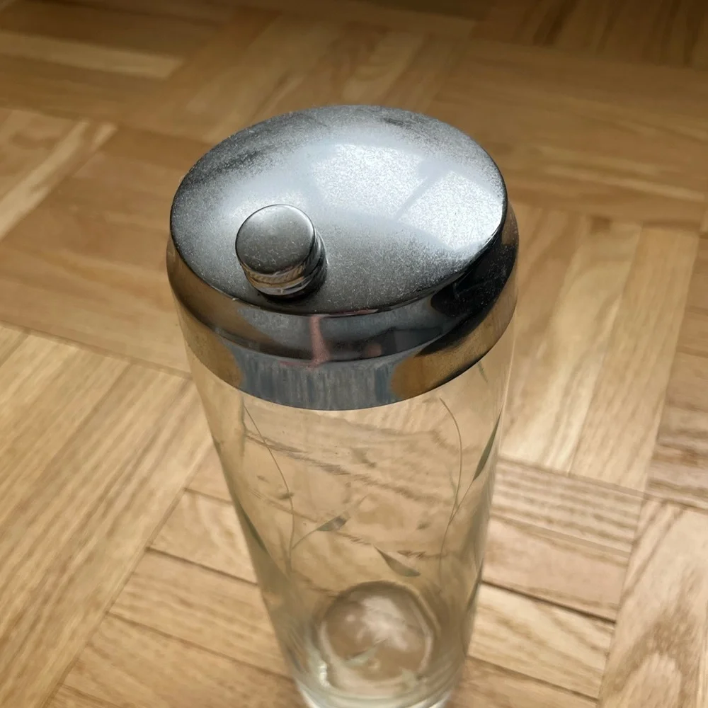 Vintage Elegant Silver and Clear Glass Cocktail Shaker - Picture 3 of 4